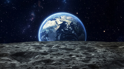 Earth Rising Over the Moon's Surface