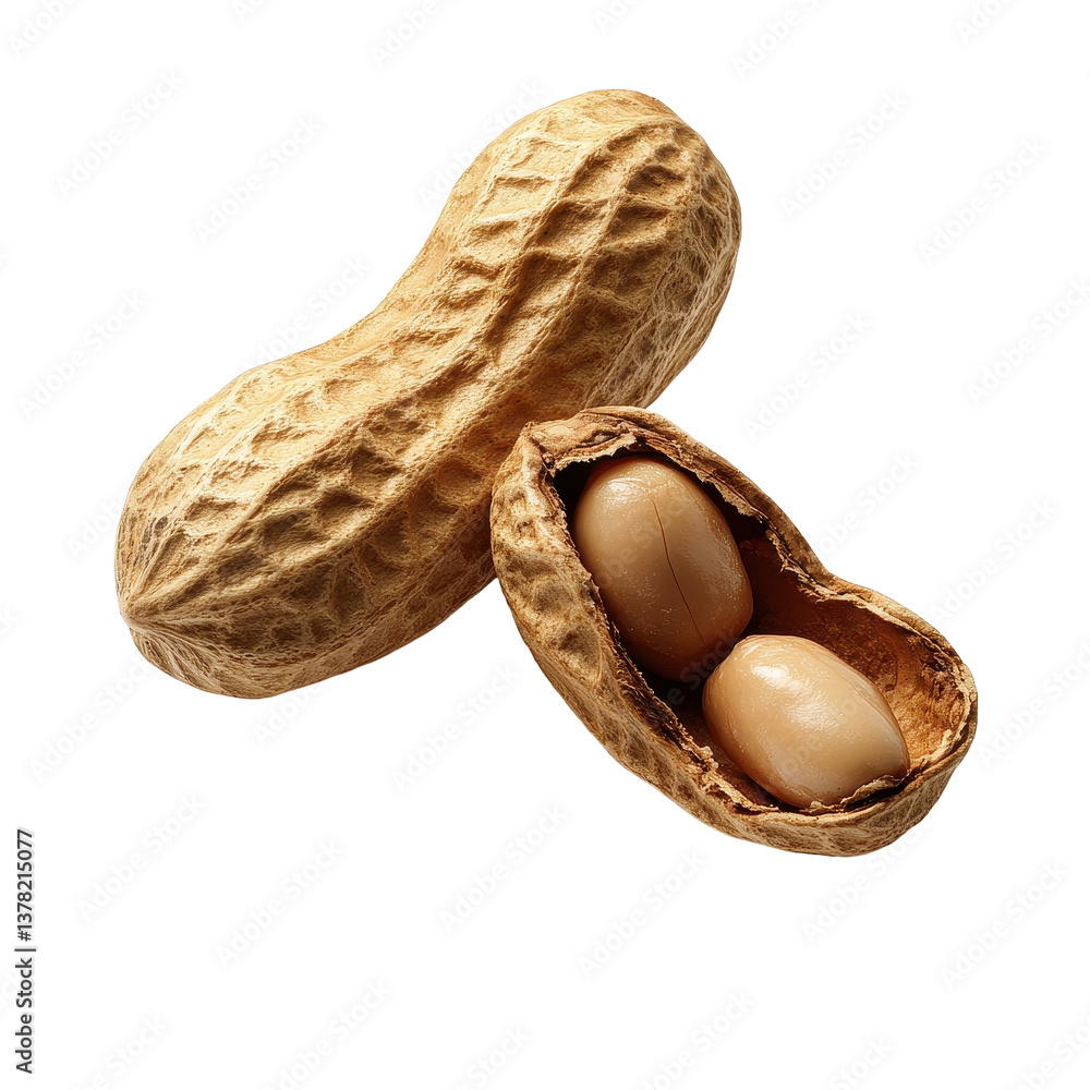 Aufkleber peanut in shell and half open shell revealing two nuts against a clean transparent background, peanu