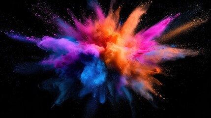 Vivid Explosion of Multicolored Powder Against Black Background