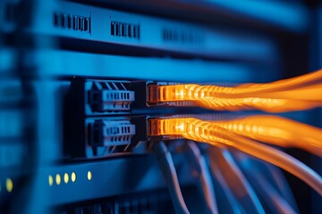 Network Server Fiber Optic Cables Digital Technology Data Center Infrastructure High Speed Internet Connection Modern Technology Advanced Networking  