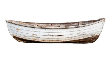 Weathered Wooden Rowboat on Black Background, cut out transparent