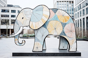 A life-size decorative elephant figurine installed on a city street.