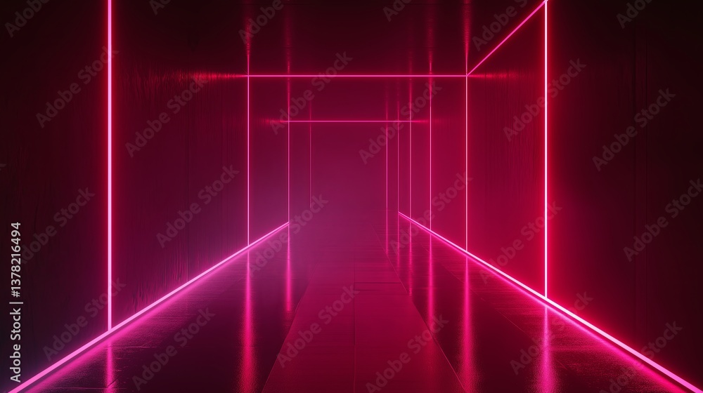 Poster a dark, minimalist neon grid fading into infinite space
