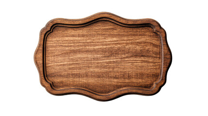 Wooden cutting board with patterned edges, top view, cut out transparent