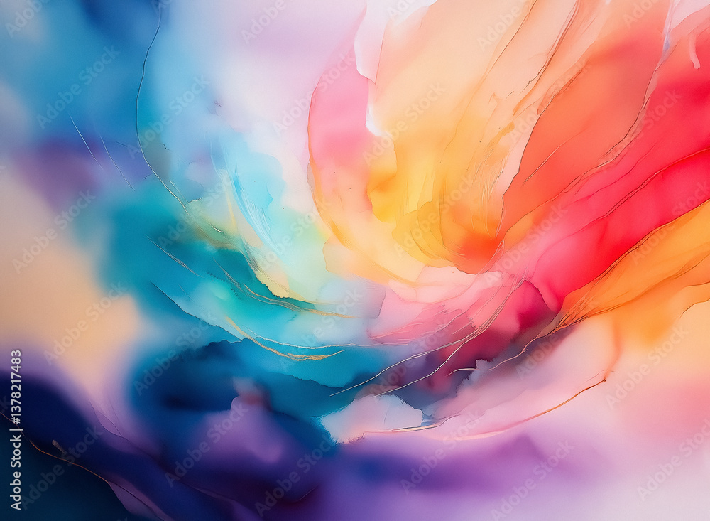 Poster vibrant swirls of color create a fluid, dynamic abstract composition. blends of blues, pinks, orange