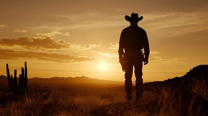 Cowboy Sunset Silhouette with Desert Landscape. (18)