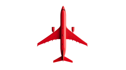 Red airplane, top view, aero transport, flight concept, object, cut out transparent
