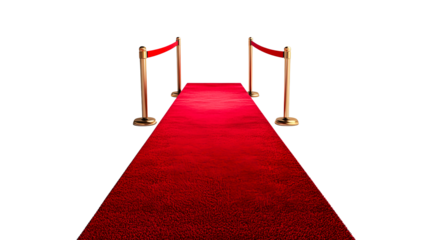 Red carpet welcome scene with velvet ropes, cut out transparent