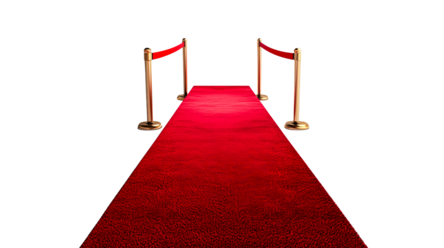Red carpet welcome scene with velvet ropes, cut out transparent