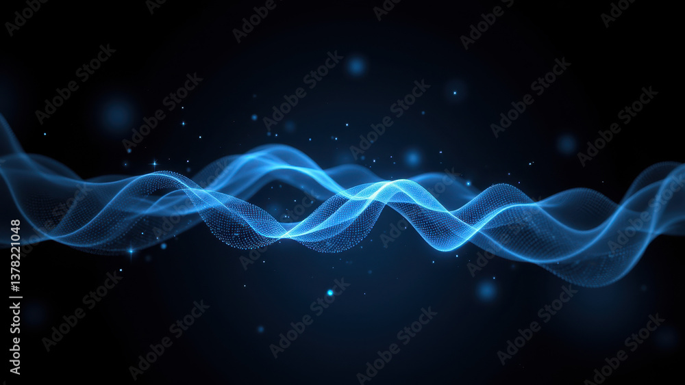 Poster futuristic blue wave with particle effect for tech background.