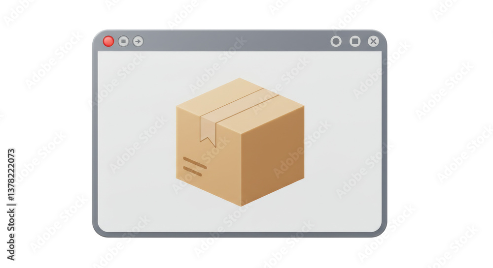 Poster isolated package box icon in window frame