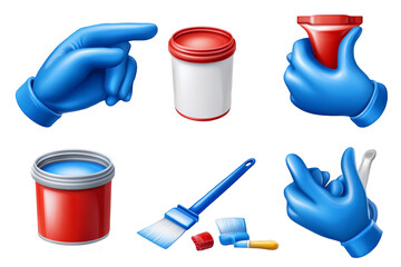Illustration Of Blue Hands With Paint Tools Isolated On Transparent Background