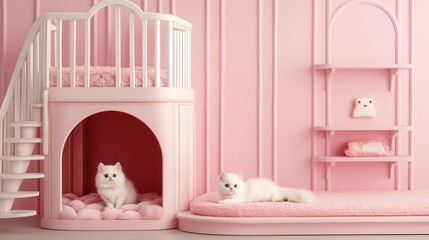 Cute cat room chaos luxury feline playground indoor image cozy environment whimsical viewpoint