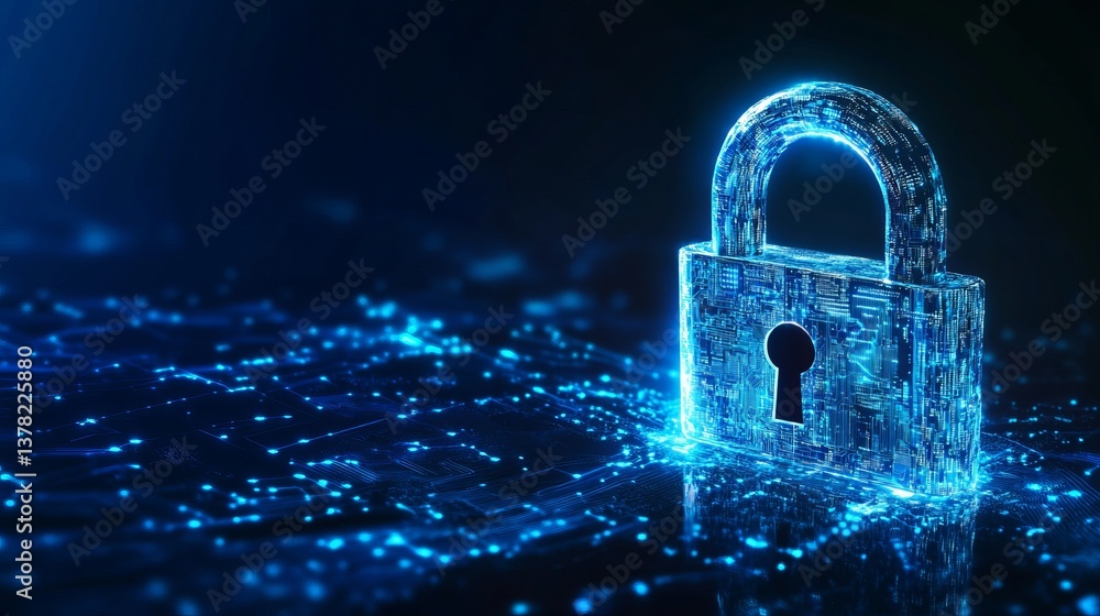 Aufkleber cybersecurity digital padlock abstract technology network blue glowing secure data protection intern