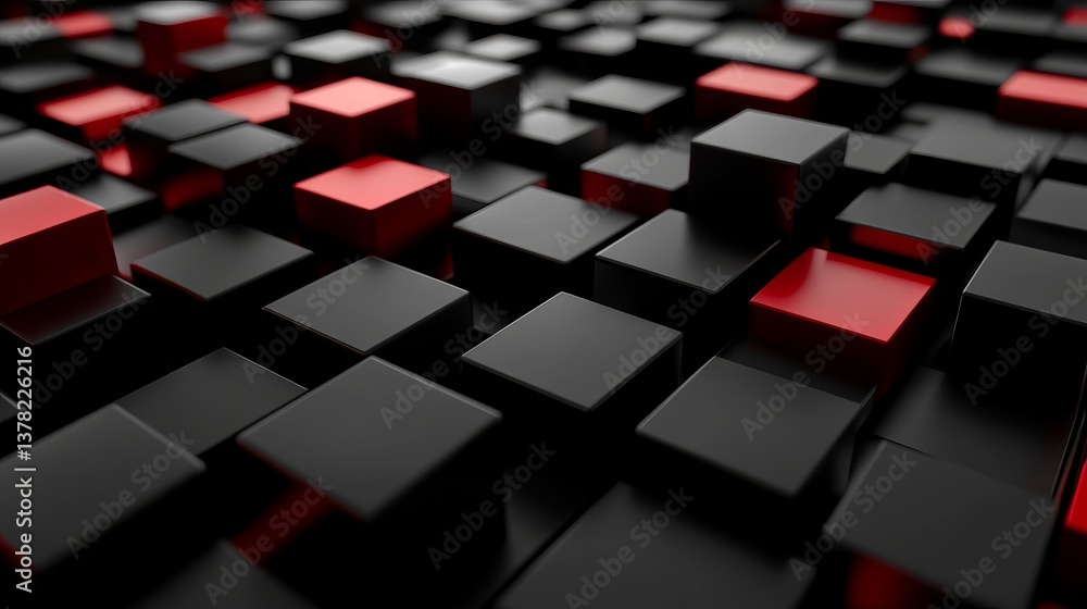 Poster abstract red and black 3d cubes geometric pattern modern digital art background texture design illus