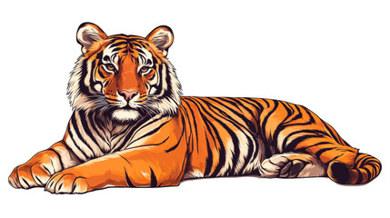 Relaxed orange tiger laying, illustration, detailed, cut out transparent