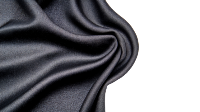 Dark, wavy, glossy fabric on a black background, cut out transparent