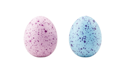 Pink blue speckled eggs against dark backdrop, cut out transparent
