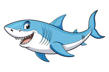 Obraz premium Cheerful Cartoon Shark with Sharp Teeth on White Background