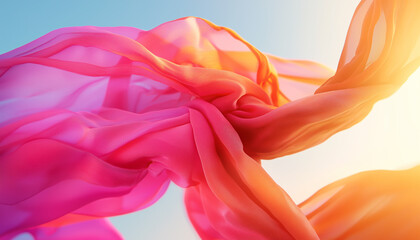 Obraz premium A collection of scarves billowing in the wind against a vibrant backdrop. Generative AI.