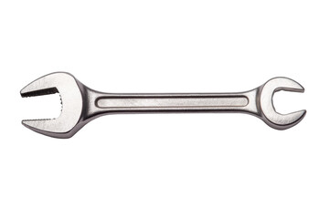 Metal double-ended wrench tool with open and boxed ends on white background, cut out
