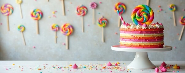 Giant lollipop cake, multi-colored stripes, hanging wall art, sugary sweet decor, art, lollipop