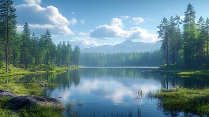 Fototapeta premium Scenic lake peaceful nature view high resolution hd image