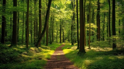Obraz premium Wallpaper of forest woodland nature trail.