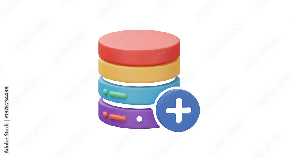 Poster isolated database icon with plus sign