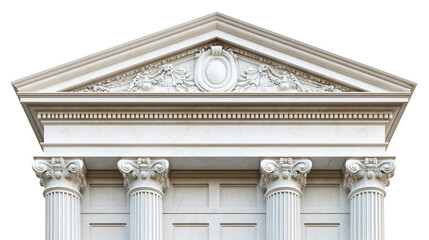 Ancient architecture facade with pillars and decoration, cut out transparent