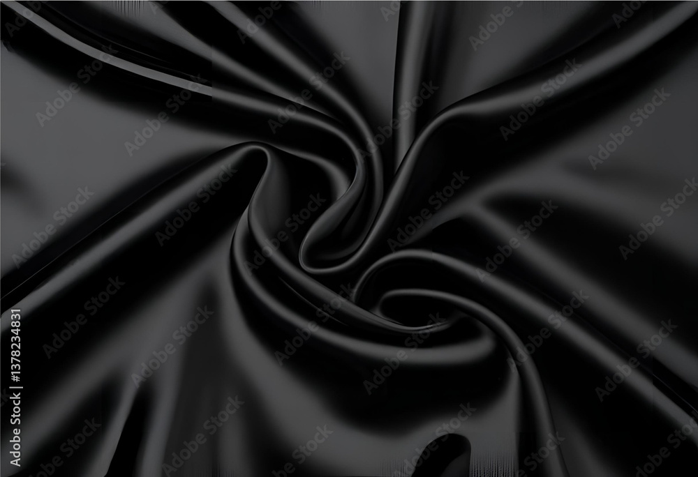 Poster elegant draping of satin: an exquisite close-up of flowing black satin, the fabric's fluid folds and