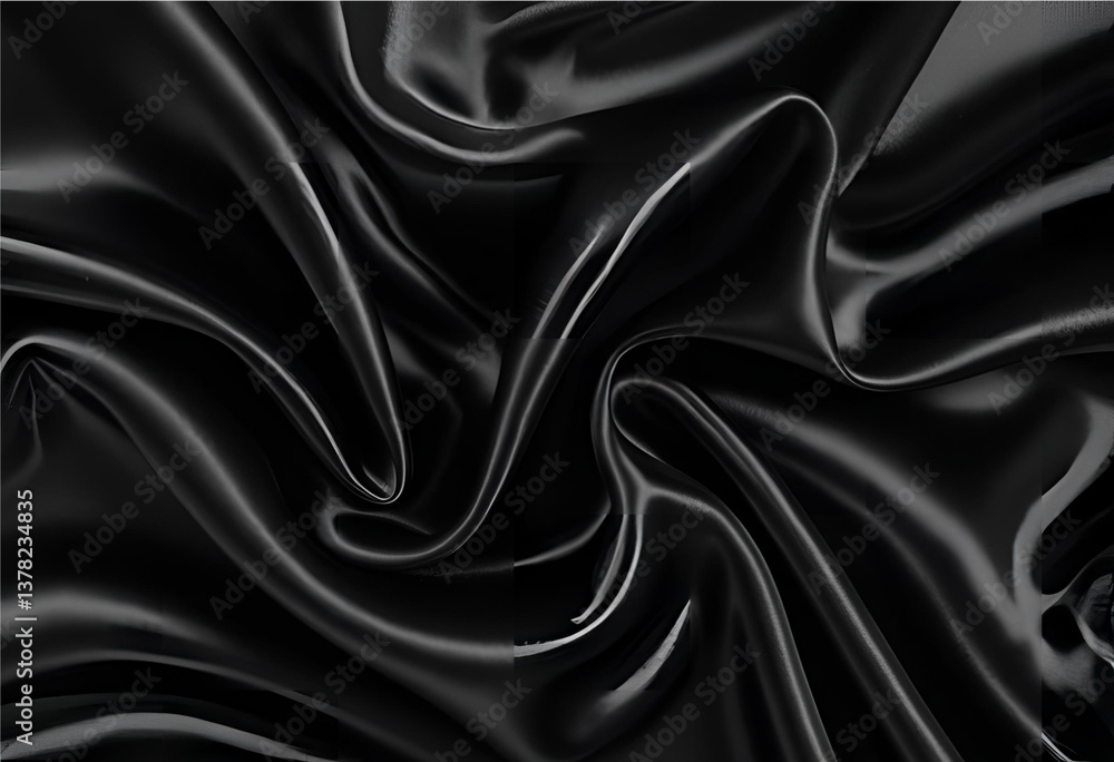 Poster velvet night: deep black fabric flows with graceful folds and shadows. an immersive image capturing 