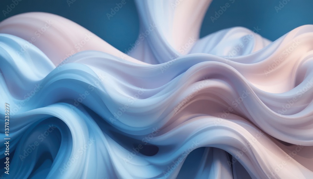 Poster flowing fabric patterns abstract art digital creation soft color palette close-up view fluid motion 