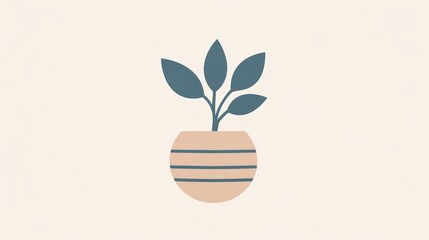 Minimalist Potted Plant Illustration with Striped Design for Home Decor Nature Themes and Bot