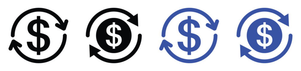 dollar refund icon vector. cash flow icon. money cycle icon. money return on investment sign. cashback icon. recovery icon. fund refund icon. vector illustration on transparent background.