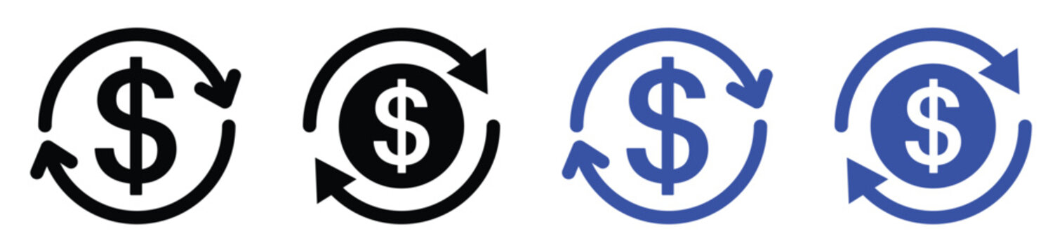 dollar refund icon vector. cash flow icon. money cycle icon. money return on investment sign. cashback icon. recovery icon. fund refund icon. vector illustration on transparent background.