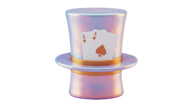Isolated Magician's Top Hat with Ace of Spades Cards