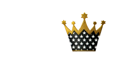 Crown, paper, black, stars, golden, glitter, isolated background, cut out transparent