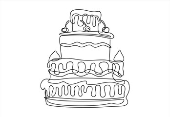 Birthday cake continuous one line drawing 