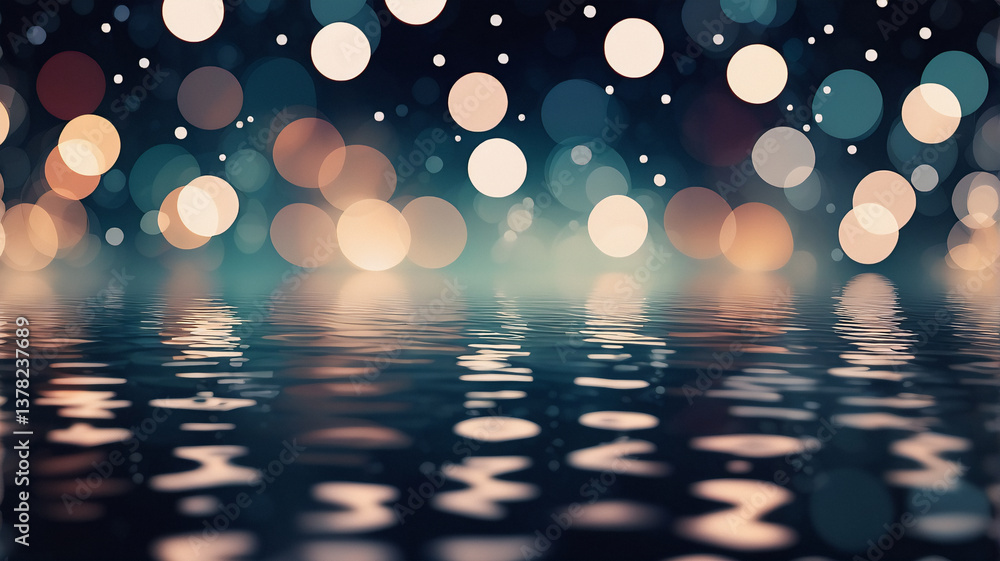 Leinwandbilder dreamy bokeh lights reflect on a dark, rippled surface, creating an abstract scene with golden and t