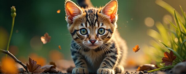 Feline's wide-eyed stare amidst sudden movement, feral instinct, surprised cat