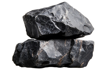 Obraz premium Stack of two rough black stones on white background, cut out