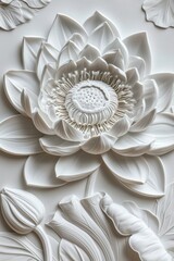 Bas-relief a lotus sculpture texture white backgrounds pattern.