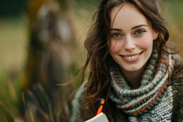 Focused Young Female Writer Deep in Thought, Immersed in Creativity and Storytelling in a Dimly Lit Workspace, generative ai