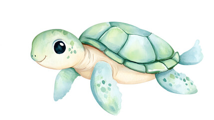 Fototapeta premium Charming Watercolor Turtle with a Friendly Expression