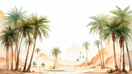watercolor painting palm trees in the desert