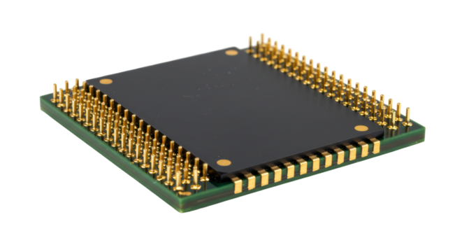 Isolated Computer Processor Chip with Gold Pins