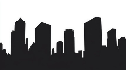 Modern city skyline silhouette at dusk with skyscrapers and high-rise buildings. Urban landscape with futuristic architecture  glowing horizon. Metropolitan scenery with business district silhouettes