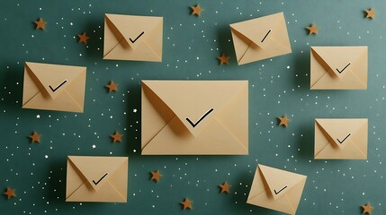 Envelopes featuring check marks scattered across a decorative background