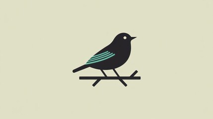 Obraz premium Stylized bird perched on branch minimalist design vector illustration